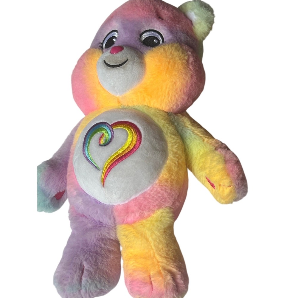 Care Bears Togetherness Bear Rainbow Tie‎ Dye Plush Stuffed Animal Heart Badge